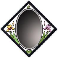 WIld Iris Tile Mirror, beveled glass combined with hand painted art tile.